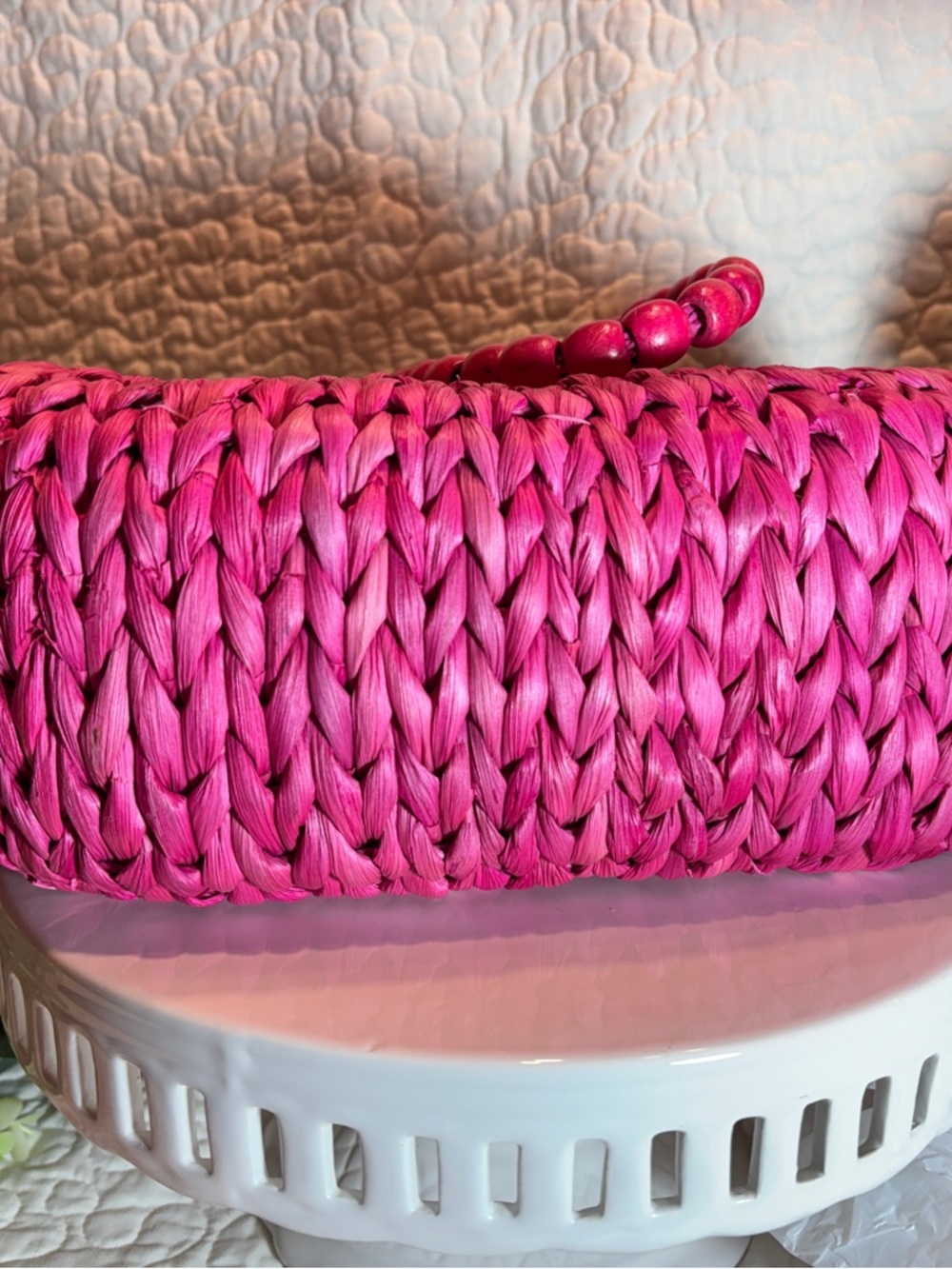 Sun and Sand Woven Pink Straw Satchel Bag - Picture 5 of 8